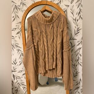 Pilcro Cable Knit Turtleneck Sweater - Brown